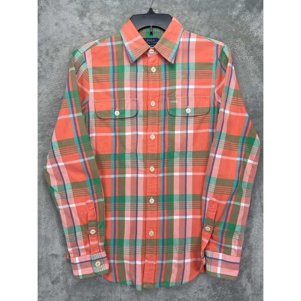 Polo by Ralph Lauren Orange and Green Plaid Button Down Shirt
